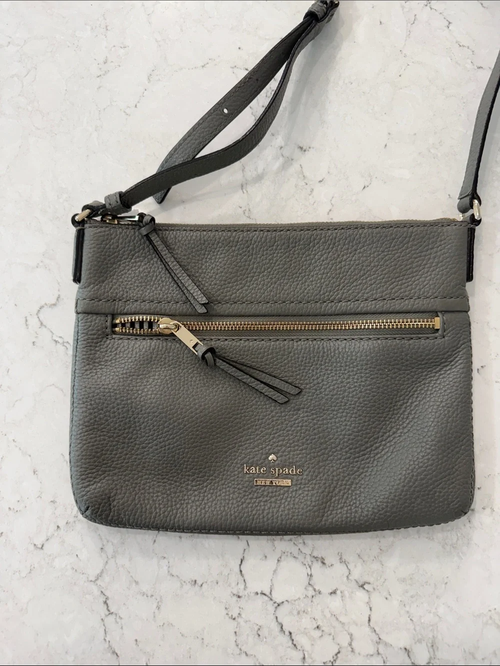 kate spade Gray Pebbled Leather Crossbody with Gold Hardware